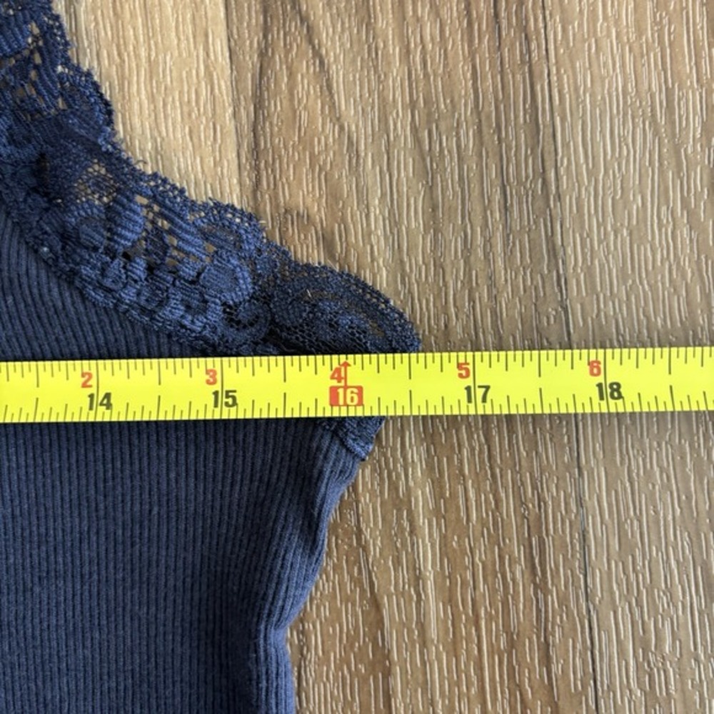 Lace Trim Ribbed Cami Tank Navy Blue Size Large Layering Coquette Y2K 90's Fairy - Picture 7 of 9